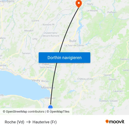 Roche (Vd) to Hauterive (Fr) map