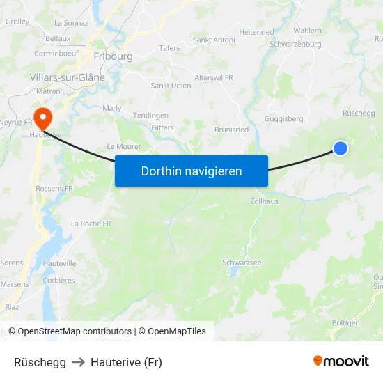 Rüschegg to Hauterive (Fr) map