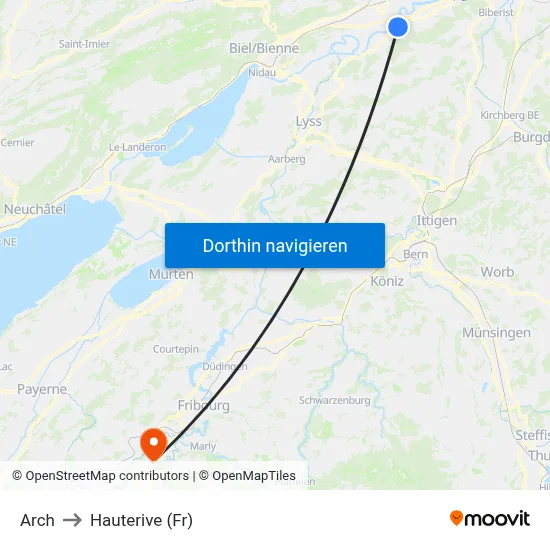 Arch to Hauterive (Fr) map