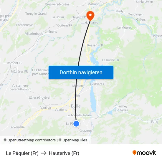 Le Pâquier (Fr) to Hauterive (Fr) map