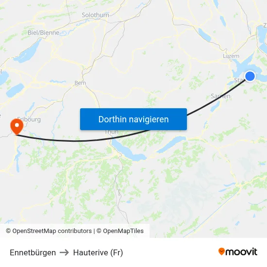 Ennetbürgen to Hauterive (Fr) map