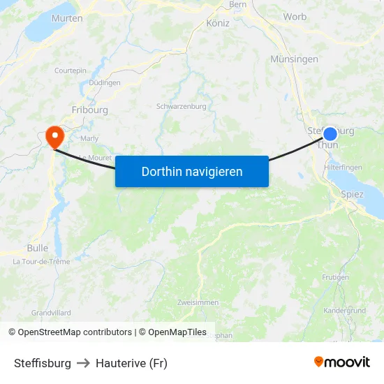 Steffisburg to Hauterive (Fr) map