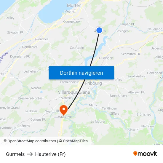 Gurmels to Hauterive (Fr) map