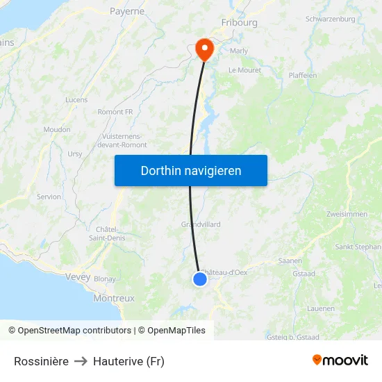 Rossinière to Hauterive (Fr) map