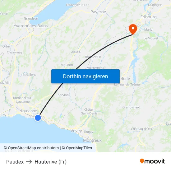 Paudex to Hauterive (Fr) map