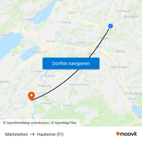Mattstetten to Hauterive (Fr) map