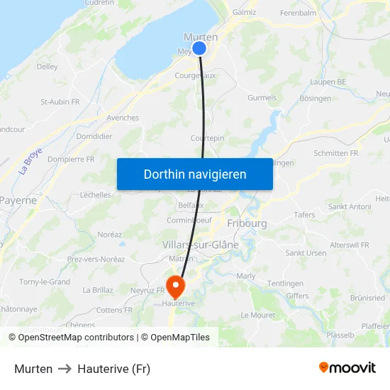 Murten to Hauterive (Fr) map