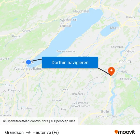 Grandson to Hauterive (Fr) map