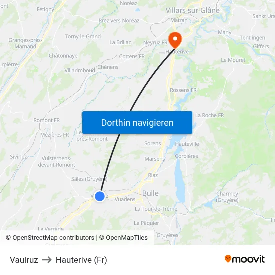 Vaulruz to Hauterive (Fr) map