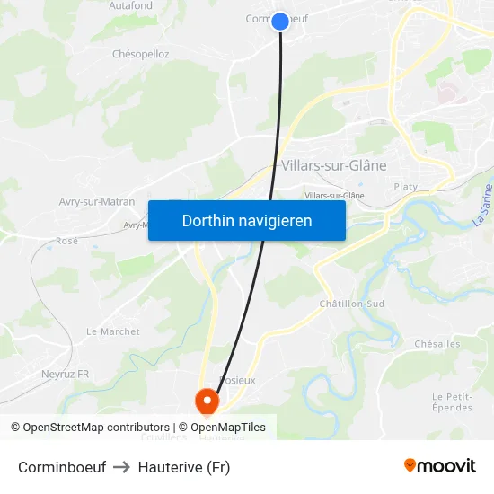 Corminboeuf to Hauterive (Fr) map
