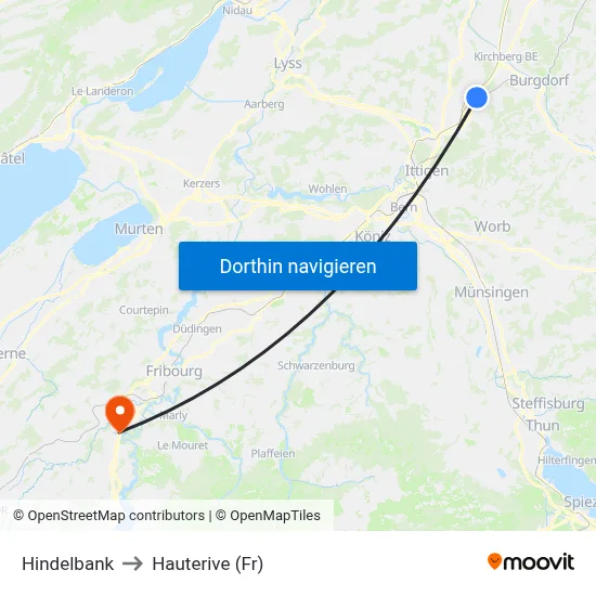 Hindelbank to Hauterive (Fr) map