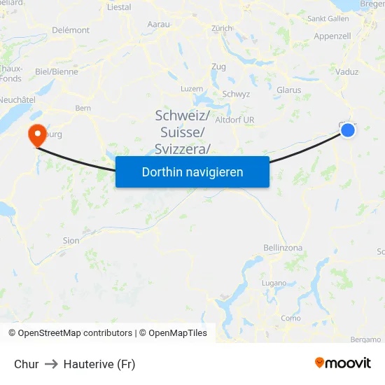 Chur to Hauterive (Fr) map