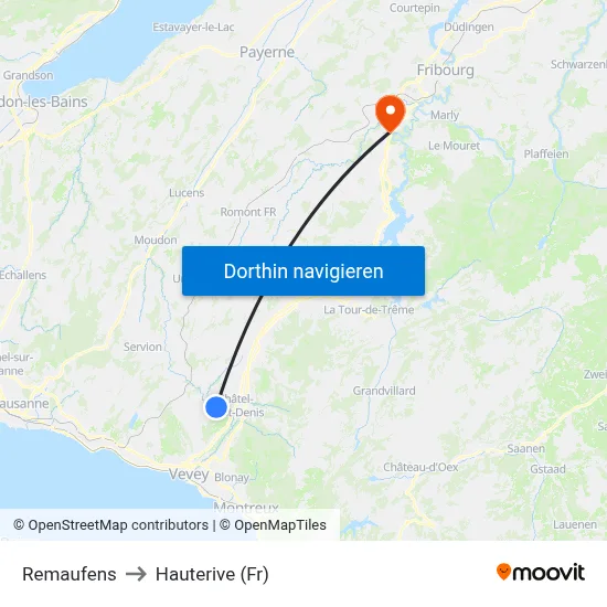 Remaufens to Hauterive (Fr) map