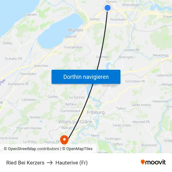 Ried Bei Kerzers to Hauterive (Fr) map