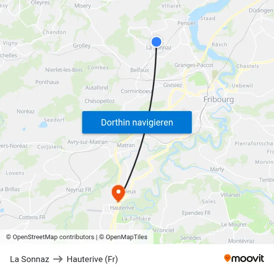 La Sonnaz to Hauterive (Fr) map
