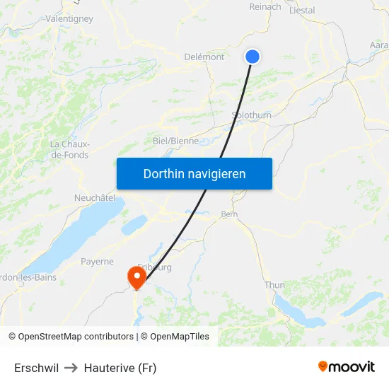 Erschwil to Hauterive (Fr) map