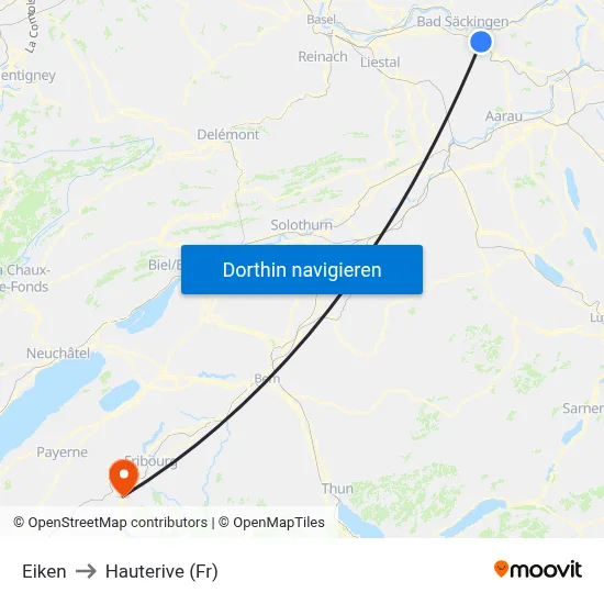 Eiken to Hauterive (Fr) map