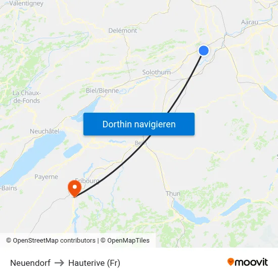 Neuendorf to Hauterive (Fr) map