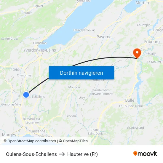 Oulens-Sous-Echallens to Hauterive (Fr) map
