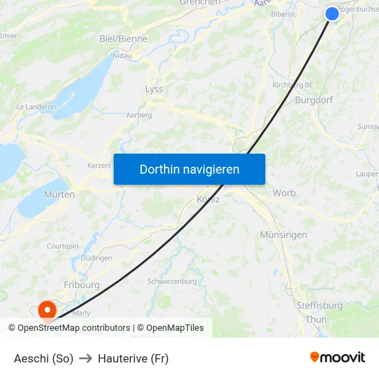 Aeschi (So) to Hauterive (Fr) map