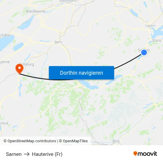 Sarnen to Hauterive (Fr) map