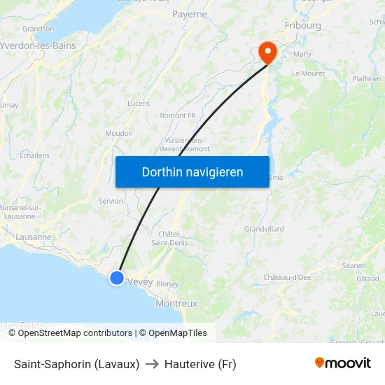 Saint-Saphorin (Lavaux) to Hauterive (Fr) map