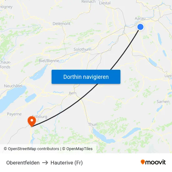 Oberentfelden to Hauterive (Fr) map