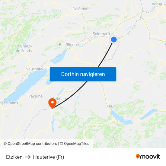 Etziken to Hauterive (Fr) map