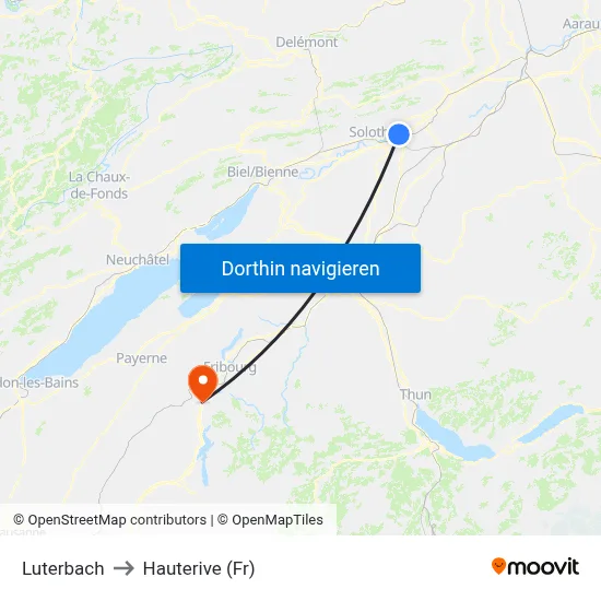 Luterbach to Hauterive (Fr) map