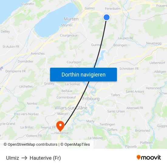 Ulmiz to Hauterive (Fr) map