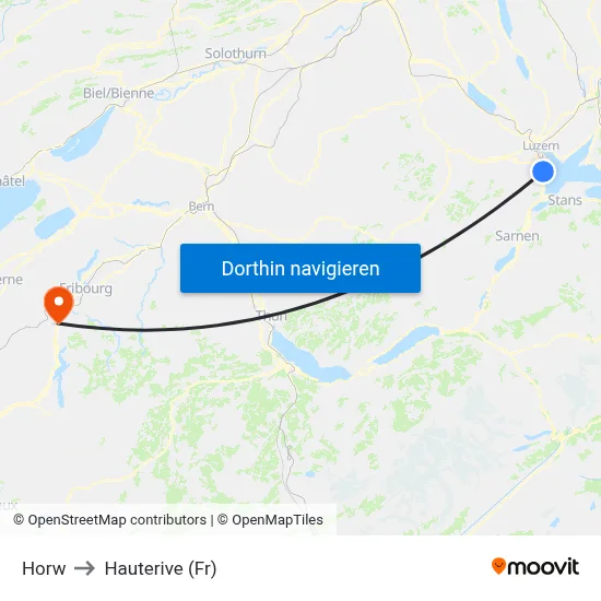 Horw to Hauterive (Fr) map