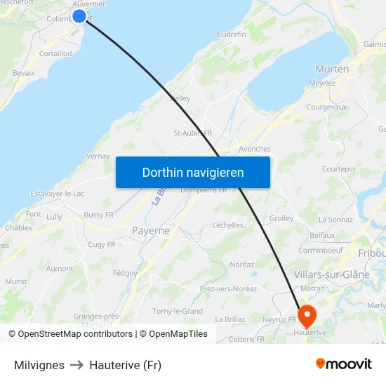 Milvignes to Hauterive (Fr) map