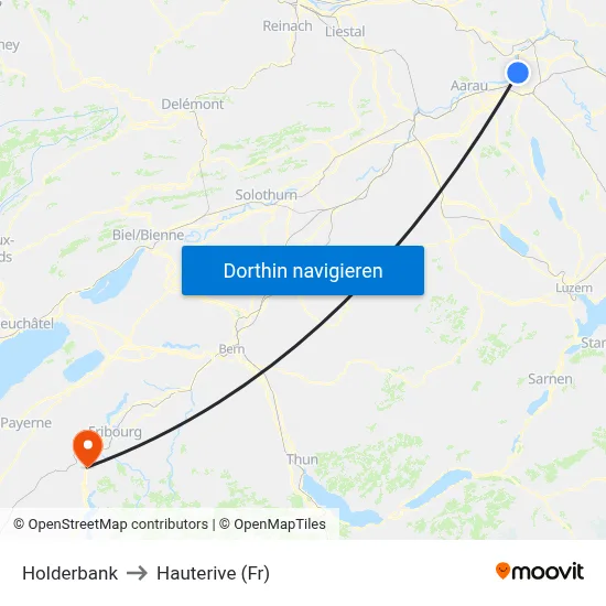 Holderbank to Hauterive (Fr) map