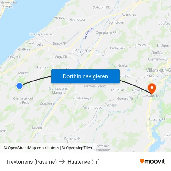 Treytorrens (Payerne) to Hauterive (Fr) map