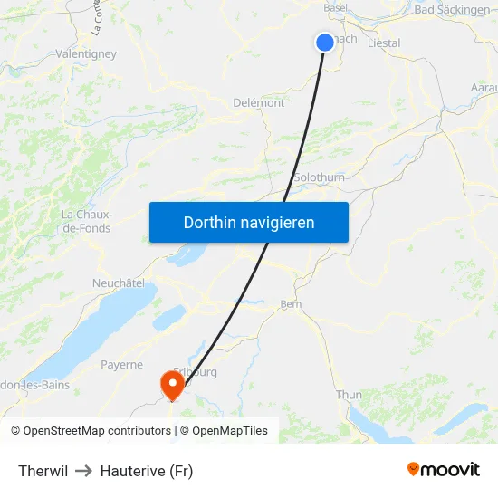 Therwil to Hauterive (Fr) map