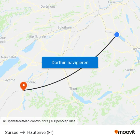 Sursee to Hauterive (Fr) map