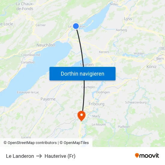 Le Landeron to Hauterive (Fr) map