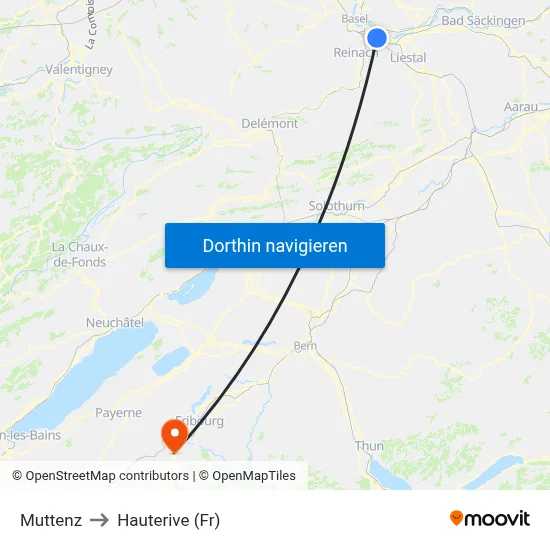 Muttenz to Hauterive (Fr) map