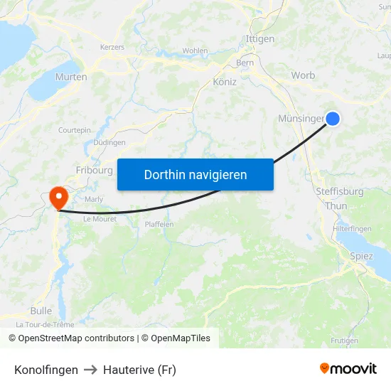Konolfingen to Hauterive (Fr) map