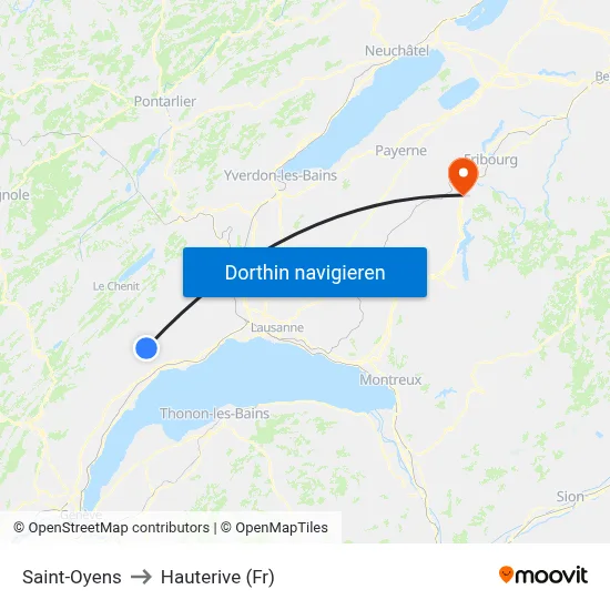 Saint-Oyens to Hauterive (Fr) map