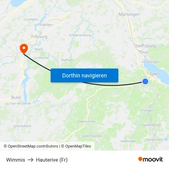 Wimmis to Hauterive (Fr) map