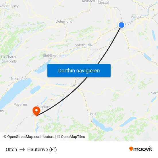 Olten to Hauterive (Fr) map