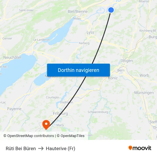 Rüti Bei Büren to Hauterive (Fr) map