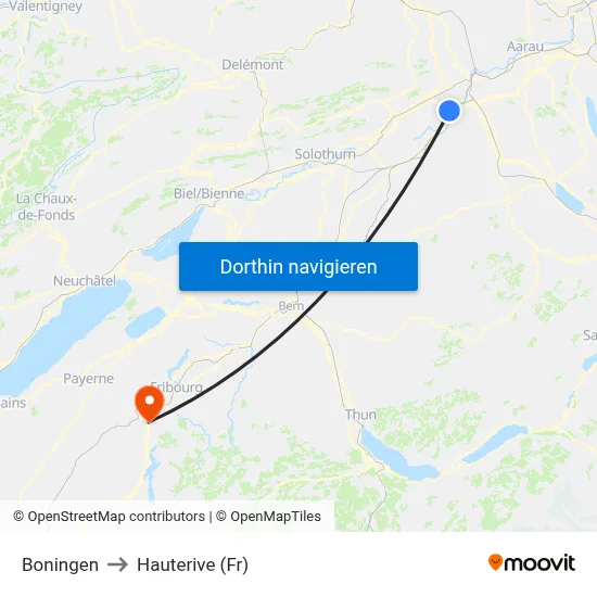 Boningen to Hauterive (Fr) map