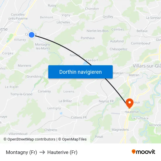 Montagny (Fr) to Hauterive (Fr) map