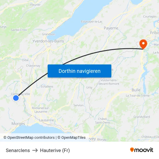 Senarclens to Hauterive (Fr) map