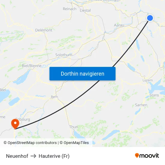 Neuenhof to Hauterive (Fr) map