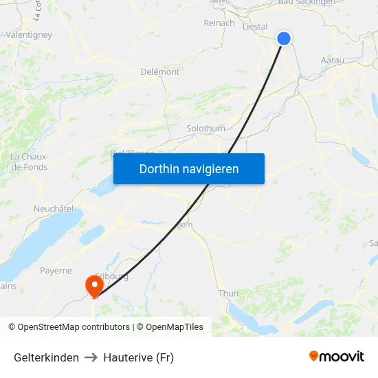 Gelterkinden to Hauterive (Fr) map