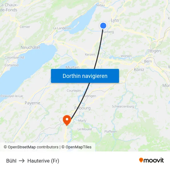 Bühl to Hauterive (Fr) map