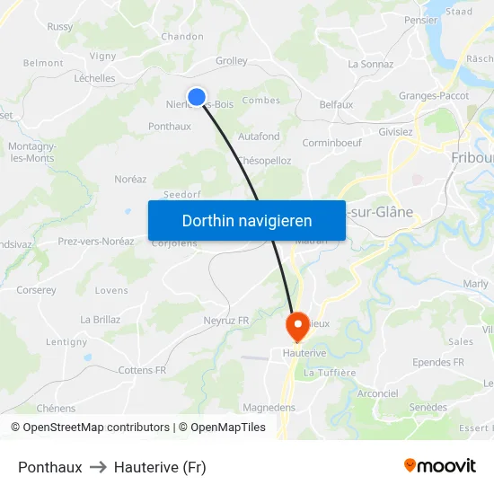 Ponthaux to Hauterive (Fr) map
